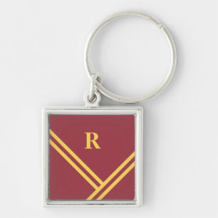 Maroon Guld Rand Trending Färg Monogram Fyrkantig Silverfärgad Nyckelring