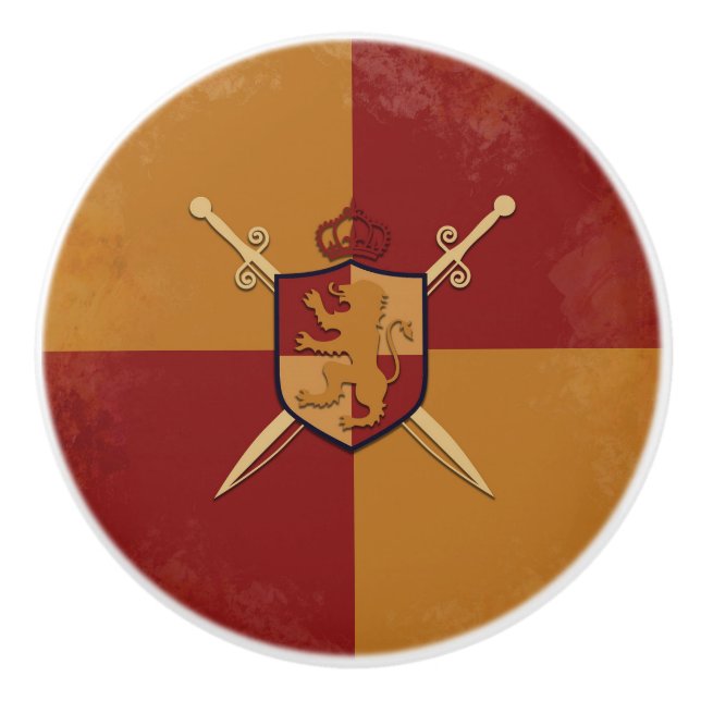 Maroon & Guld Royal Knight Griffin Shield Bedroom Knopp (Framsidan)
