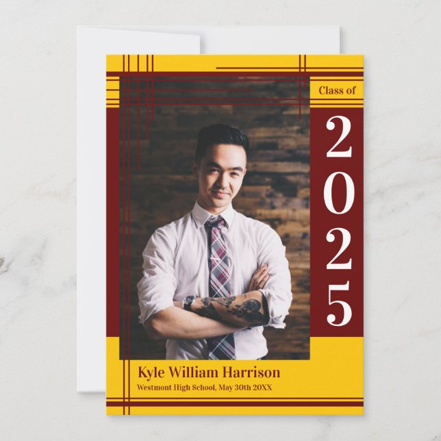 Maroon Guld School Färg Studenten Photo Play Inbjudningar (Framsida)