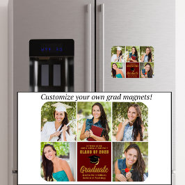 Maroon Guld Student Photo Collage Chic Studenten Magnet
