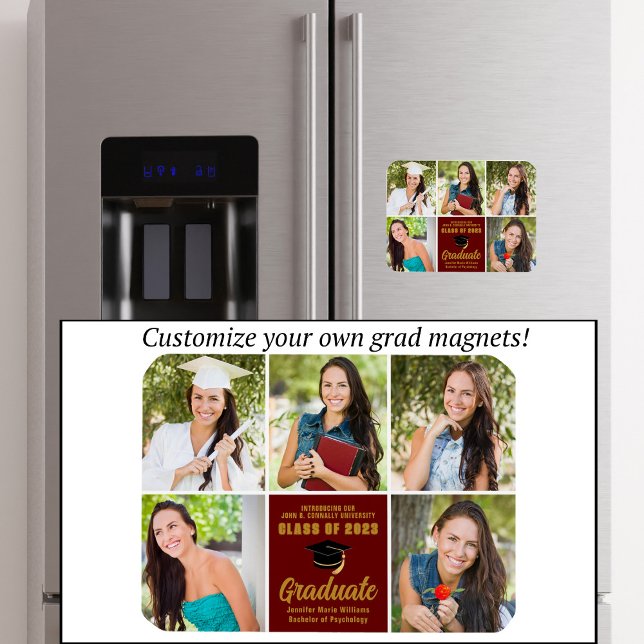 Maroon Guld Student Photo Collage Chic Studenten Magnet (Skapare uppladdad)