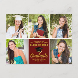Maroon Guld Student Photo Collage Chic Studenten Vykort