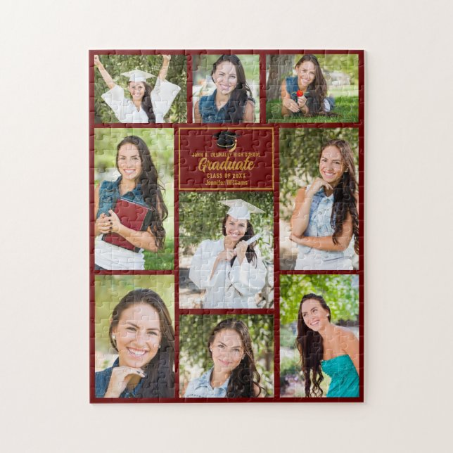 Maroon Guld Student Photo Collage Studenten Gift Pussel (Vertikal)