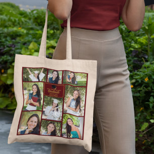 Maroon Guld Student Photo Collage Studenten Gift Tygkasse