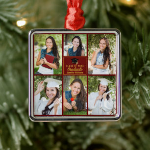 Maroon Guld Student Photo Collage Studenten Julgransprydnad Metall