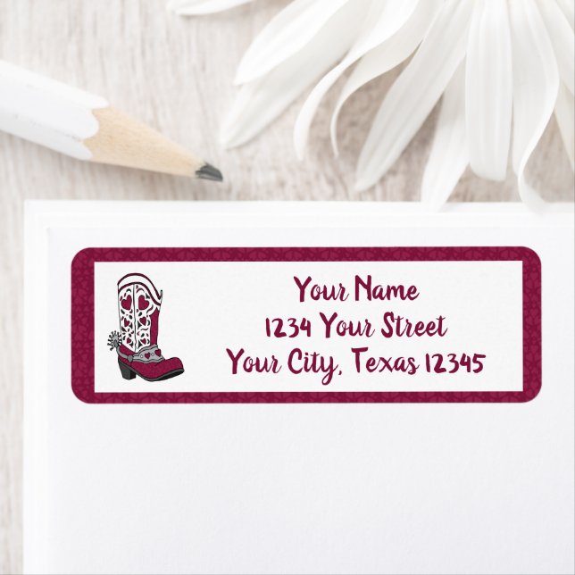 Maroon Heart - mönstrad start Returadress Etikett (Insitu)