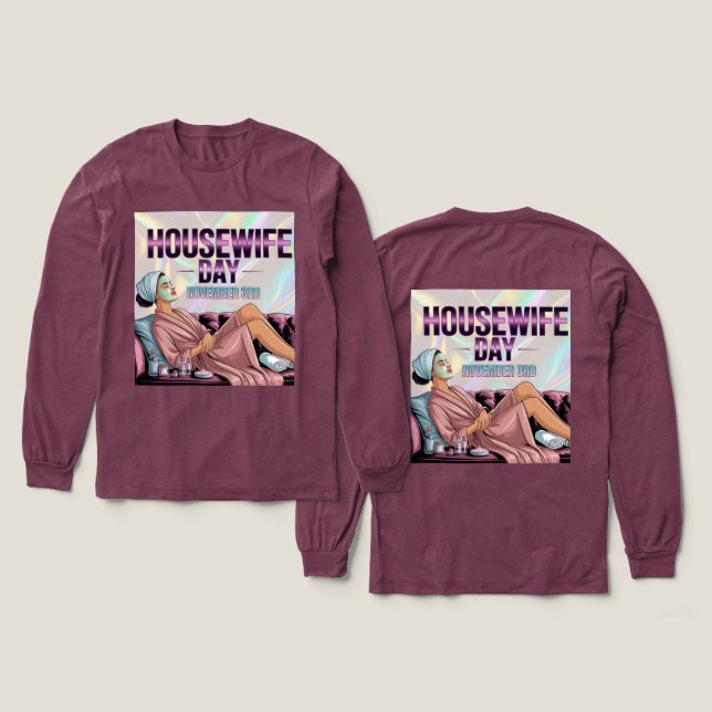 Maroon Hemmafru Dag Långärmad T Shirt (Design framsida och baksida)