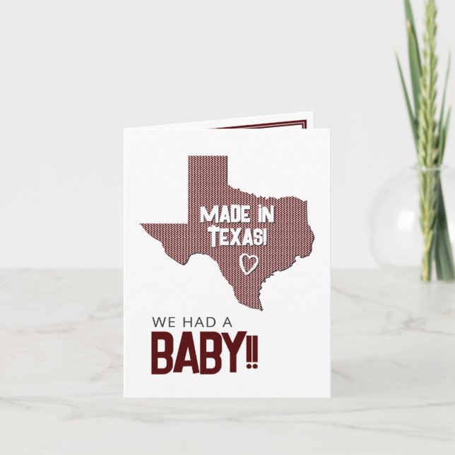 Maroon Herringbone Made in Texas Photo Baby Announ Meddelande (Framsida)