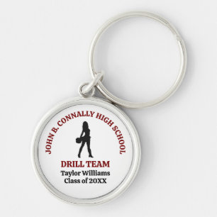 Maroon High School Drill Team Dansare Personlig Rund Silverfärgad Nyckelring