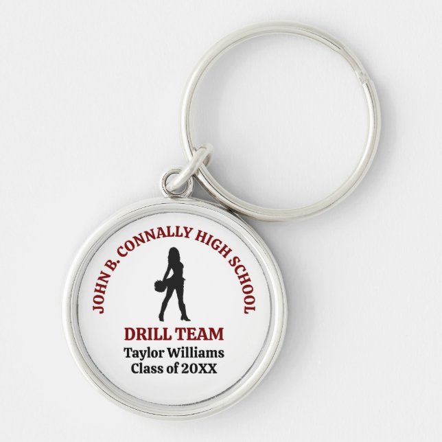 Maroon High School Drill Team Dansare Personlig Rund Silverfärgad Nyckelring (Framsidan)