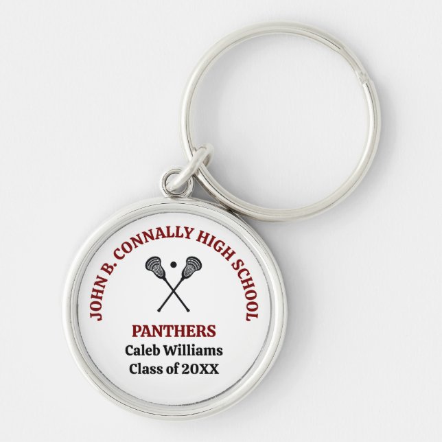 Maroon High School Lacrosse Team Personlig Rund Silverfärgad Nyckelring (Framsidan)