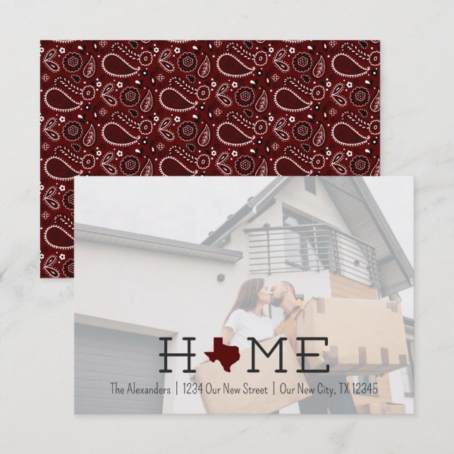 Maroon HOME Texas Flytta Announcement (Fram/baksida)