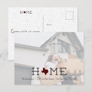 Maroon HOME Texas Flytta Announcement Vykort
