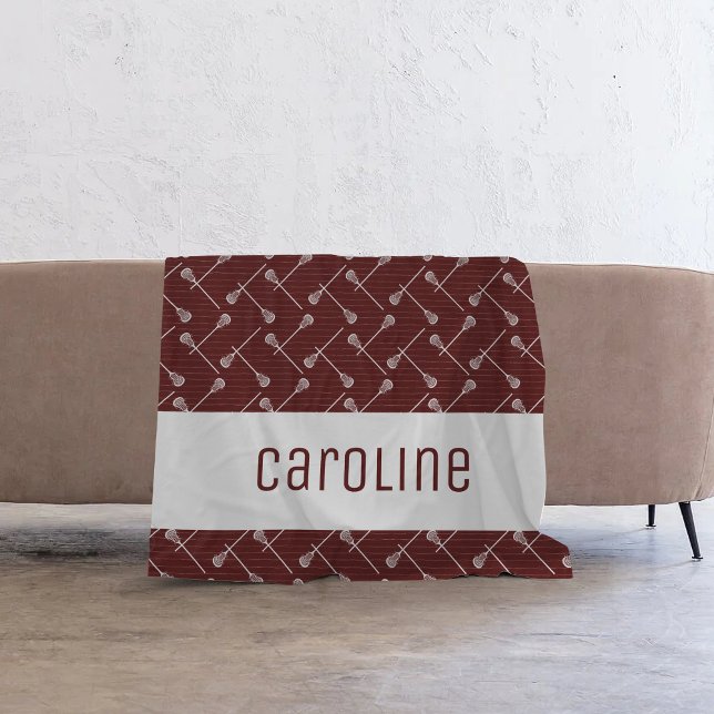 Maroon Lacrosse White Sticks Patterned Fleecefilt (Skapare uppladdad)