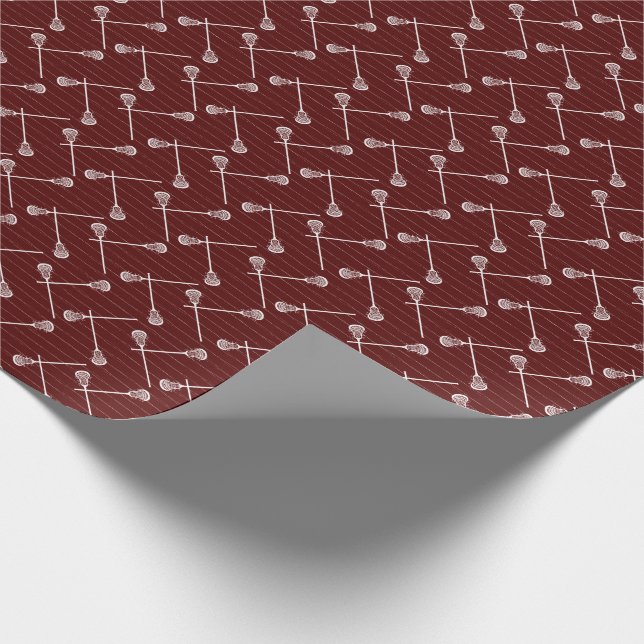 Maroon Lacrosse White Sticks Patterned Presentpapper (Hörn)