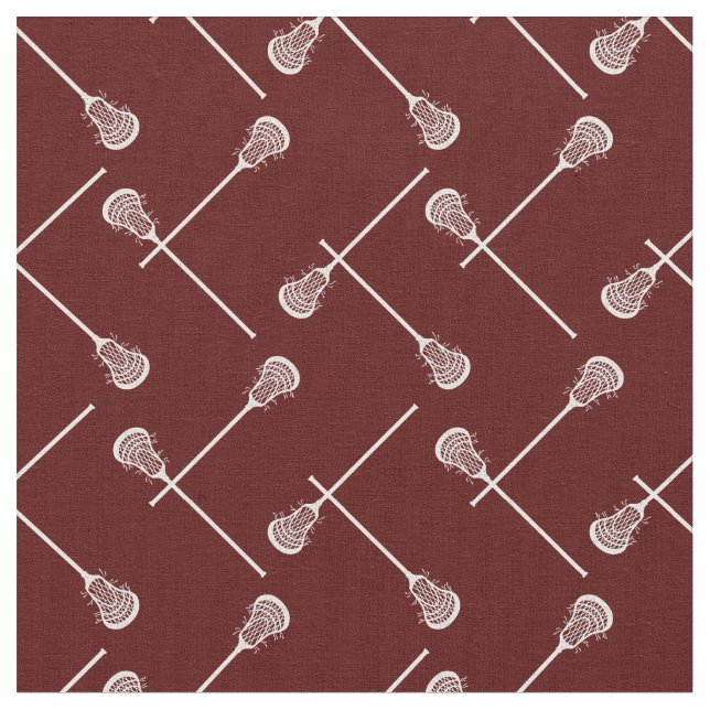 Maroon Lacrosse White Sticks Patterned Tyg (Närbild)