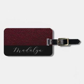Maroon Leather Struktur Script Calligraphy Namn Bagagebricka