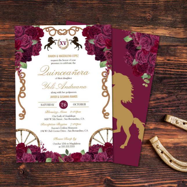 Maroon Lila Ro Western Charra Quinceañera Inbjudningar (Skapare uppladdad)