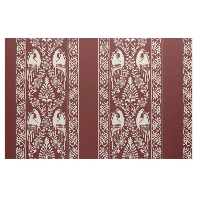 Maroon Mdieval Fågelränder Tyg (Fat Quarter)