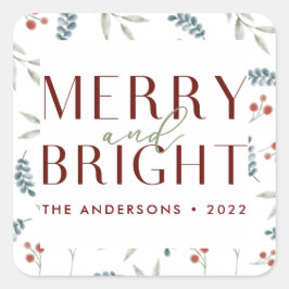 Maroon Merry Bright jul Botanical Family Fyrkantigt Klistermärke