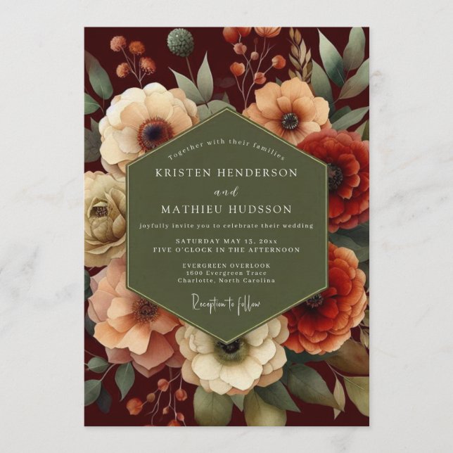 Maroon Moody Autumnal Wedding Inbjudningar (Framsida)