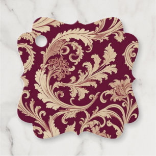 Maroon och Beige Vintage Mönster Gåvor Etiketter