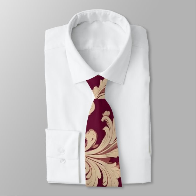 Maroon och Beige Vintage Mönster Slips (Bunden)