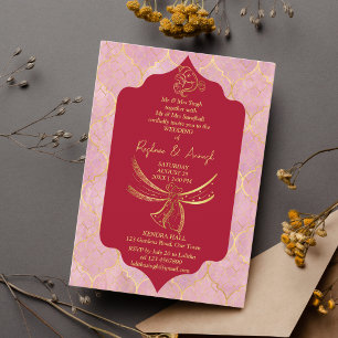Maroon och guld Hindu bröllop knot Ganesha Inbjudningar