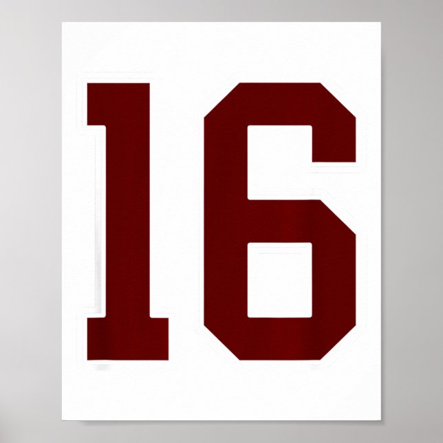 Maroon Och Vit Nummer 16 Tröja Spelaruniform # Poster (Framsidan)
