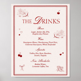 Maroon Opera Wedding Bar Drinks Menu Poster