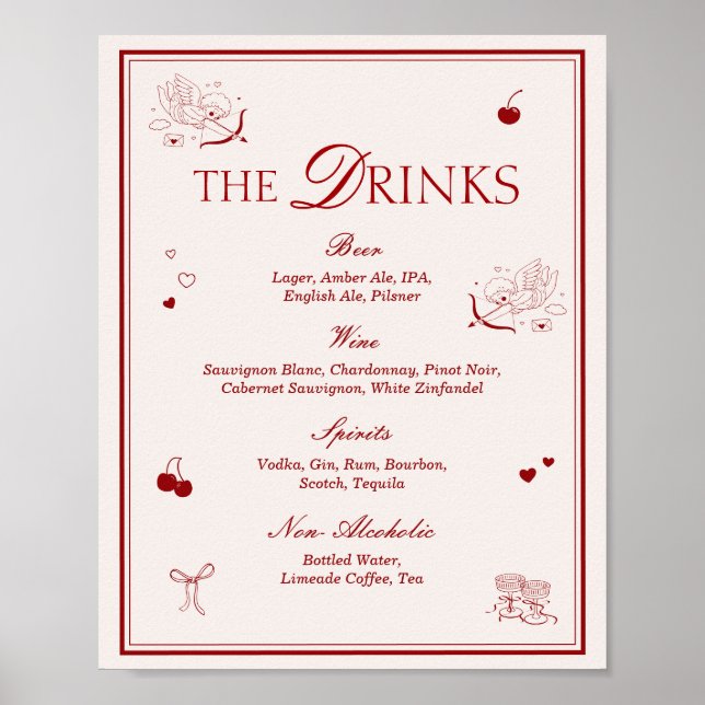 Maroon Opera Wedding Bar Drinks Menu Poster (Framsidan)