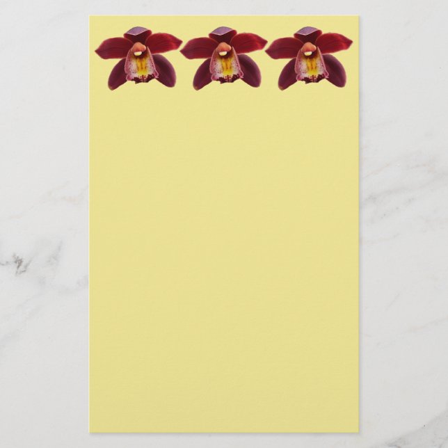 Maroon Orchids Jag vackra Red Blommigt Brevpapper (Framsida)