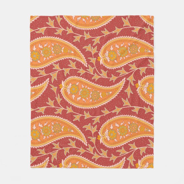 Maroon Paisley: Turkisk gurka Ornament. Fleecefilt (Framsidan)