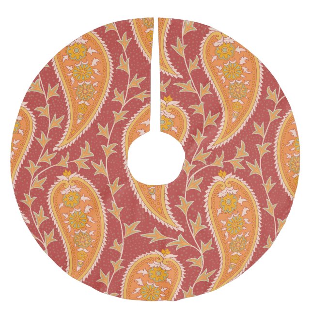 Maroon Paisley: Turkisk gurka Ornament. Julgransmatta Borstad Polyester (Framsidan)