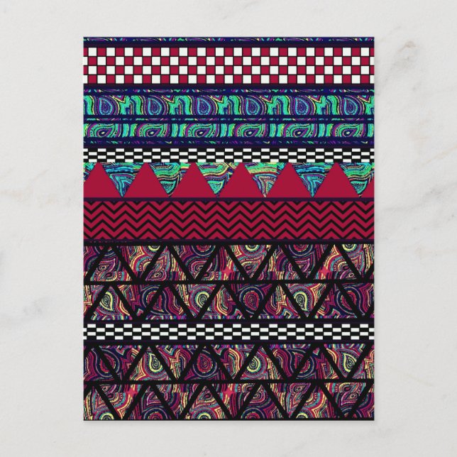 Maroon Peacock Boho Tribal Rand Mönster Vykort (Framsida)