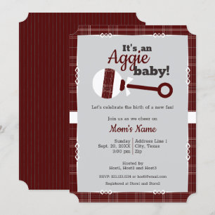 Maroon Play Aggie Baby Shower Inbjudningar