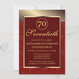 Maroon Red and Guld, mönstrad Gräns-födelsedag Inbjudningar