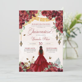 Maroon Red Blommigt Butterfly Elegant Quinceanera  Inbjudningar