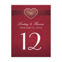 Maroon Red Blommigt Heart Bordsnummer Cards