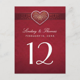 Maroon Red Blommigt Heart Bordsnummer Cards