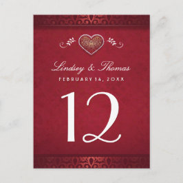 Maroon Red Blommigt Heart Bordsnummer Cards