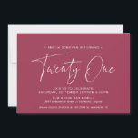 Maroon Red | Enkel typografi 21:a födelsedagen Inbjudningar<br><div class="desc">Moderna 21-årsinbjudningar med "21-årsjubileum" i ett handskript. Enkel,  textskyddad design med vitt teckensnitt på röd bakgrund.</div>