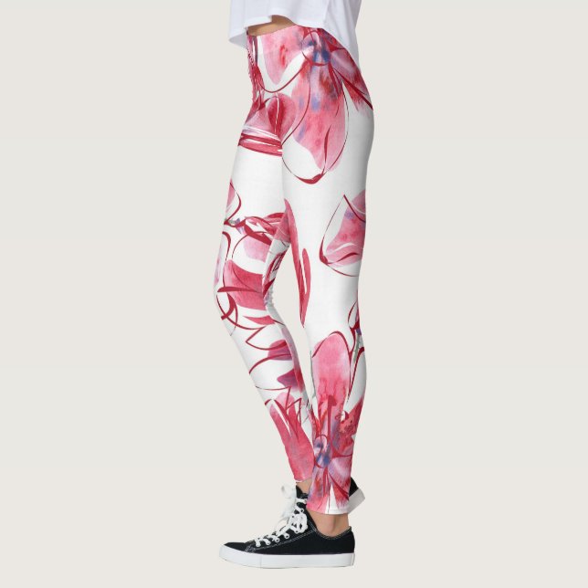 Maroon Red Flowers Leggings (Vänster)