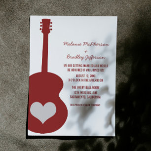 Maroon Red Guitar Heart Wedding bjudande in Inbjudningar