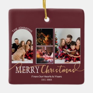 Maroon Red Guld, skribent, jul Modern Collage Julgransprydnad Keramik
