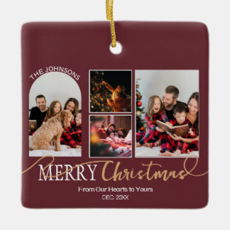 Maroon Red Guld, skribent, jul Modern Collage Julgransprydnad Keramik