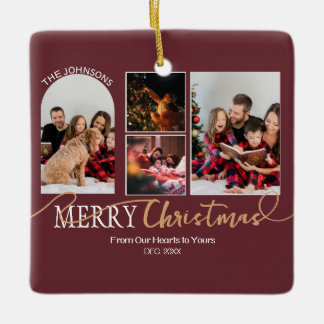 Maroon Red Guld, skribent, jul Modern Collage Julgransprydnad Keramik
