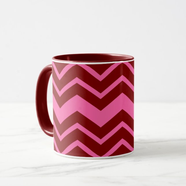 Maroon Red Pink Chevron Zigzag Design  Mugg (Framsida vänster)