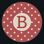 Maroon Red Polka Dot Rustic Land Kraft Monogram Runt Klistermärke<br><div class="desc">Anpassa med valfri text</div>
