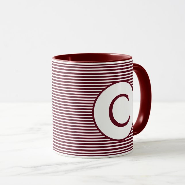 Maroon Red Rand Monogram Mugg (Framsida höger)